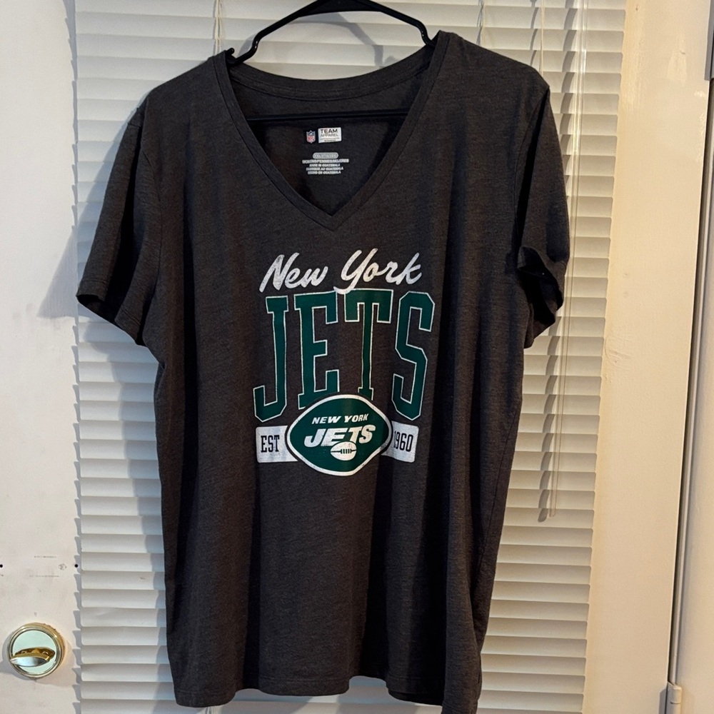New York Jets NFL Team Apparel Women’s Size XXL  Football Tee Gray Short SLeeve